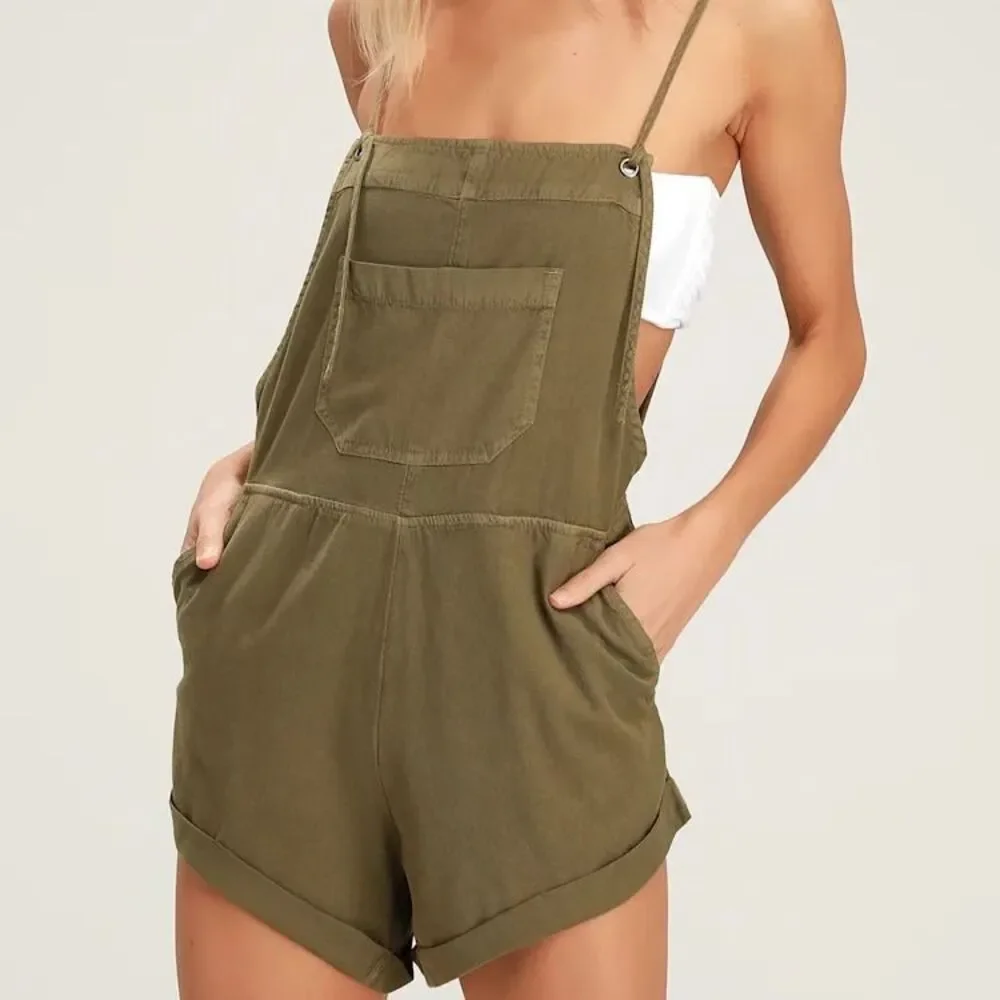 Billabong Wild Pursuit Adjustable Tie Front Straps Short Dungarees Romper M - Picture 1 of 11